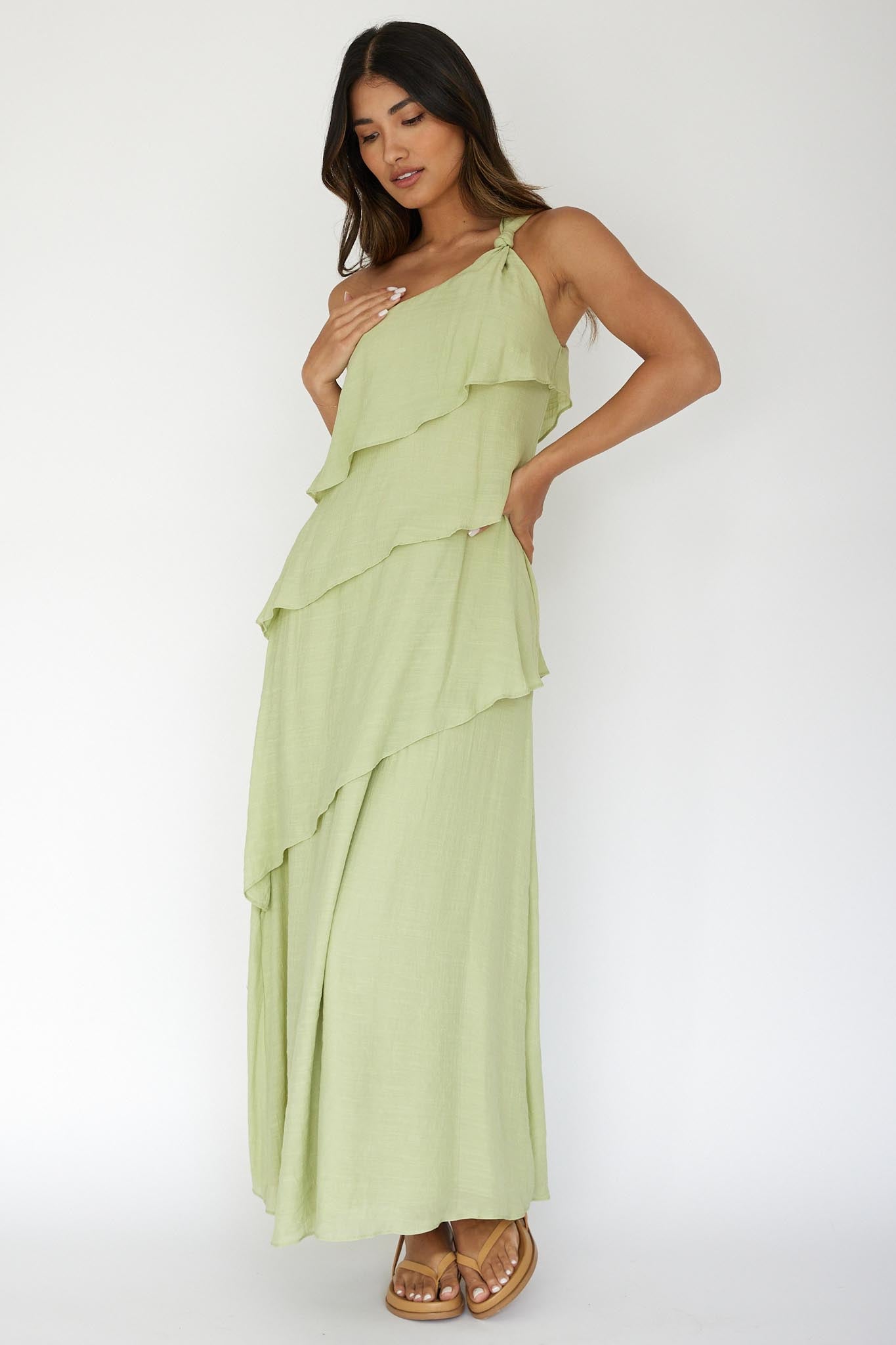 Delwyn One-Shoulder Maxi Dress Sage