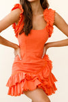 Annie Ruffle Shoulder Strap Layered Hem Mini Dress Orange