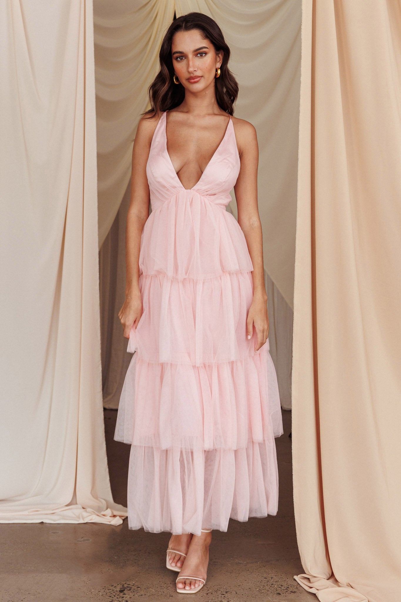 Auguste Tiered Frill Midi Dress Blush