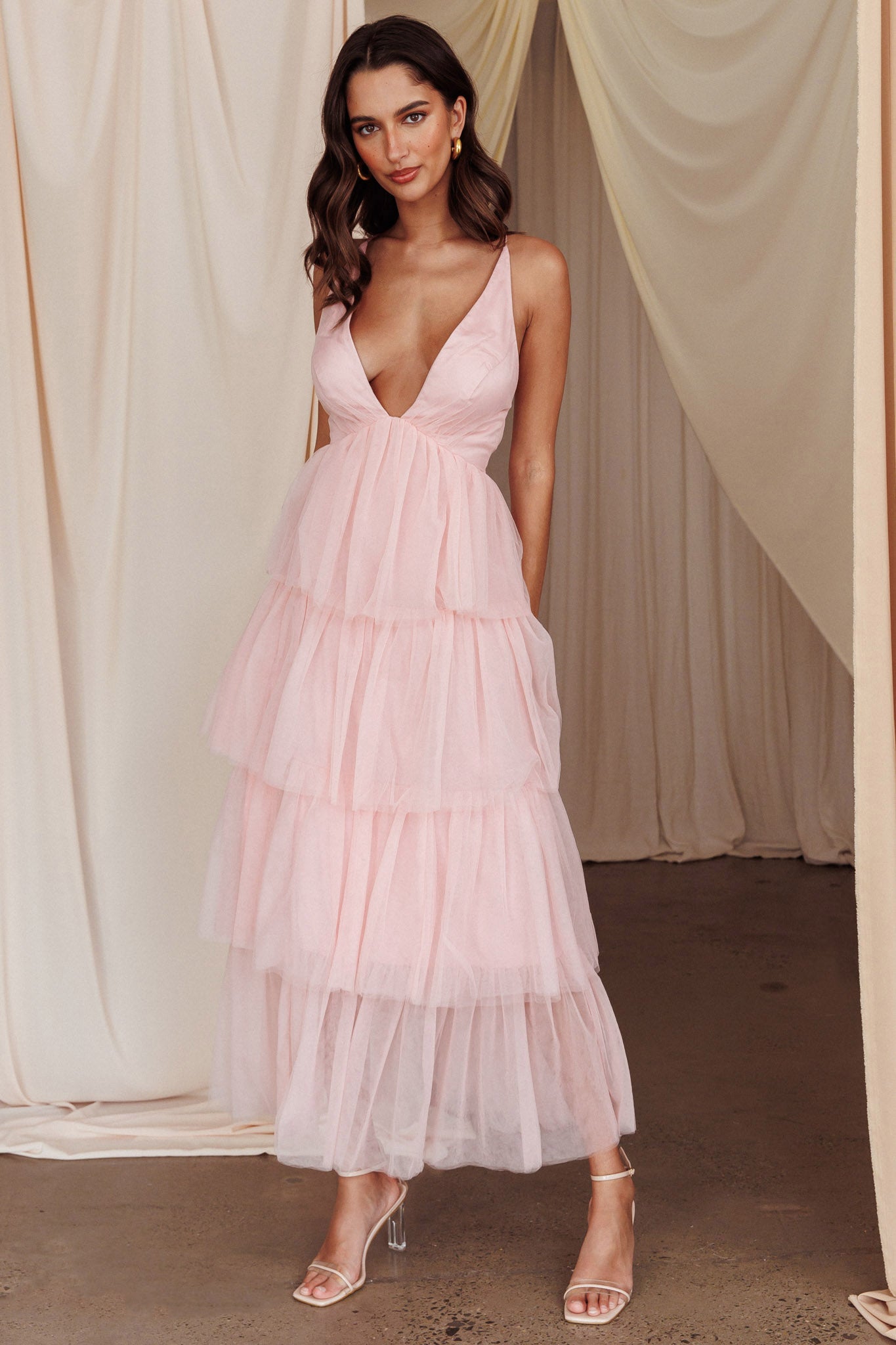 Auguste Tiered Frill Midi Dress Blush