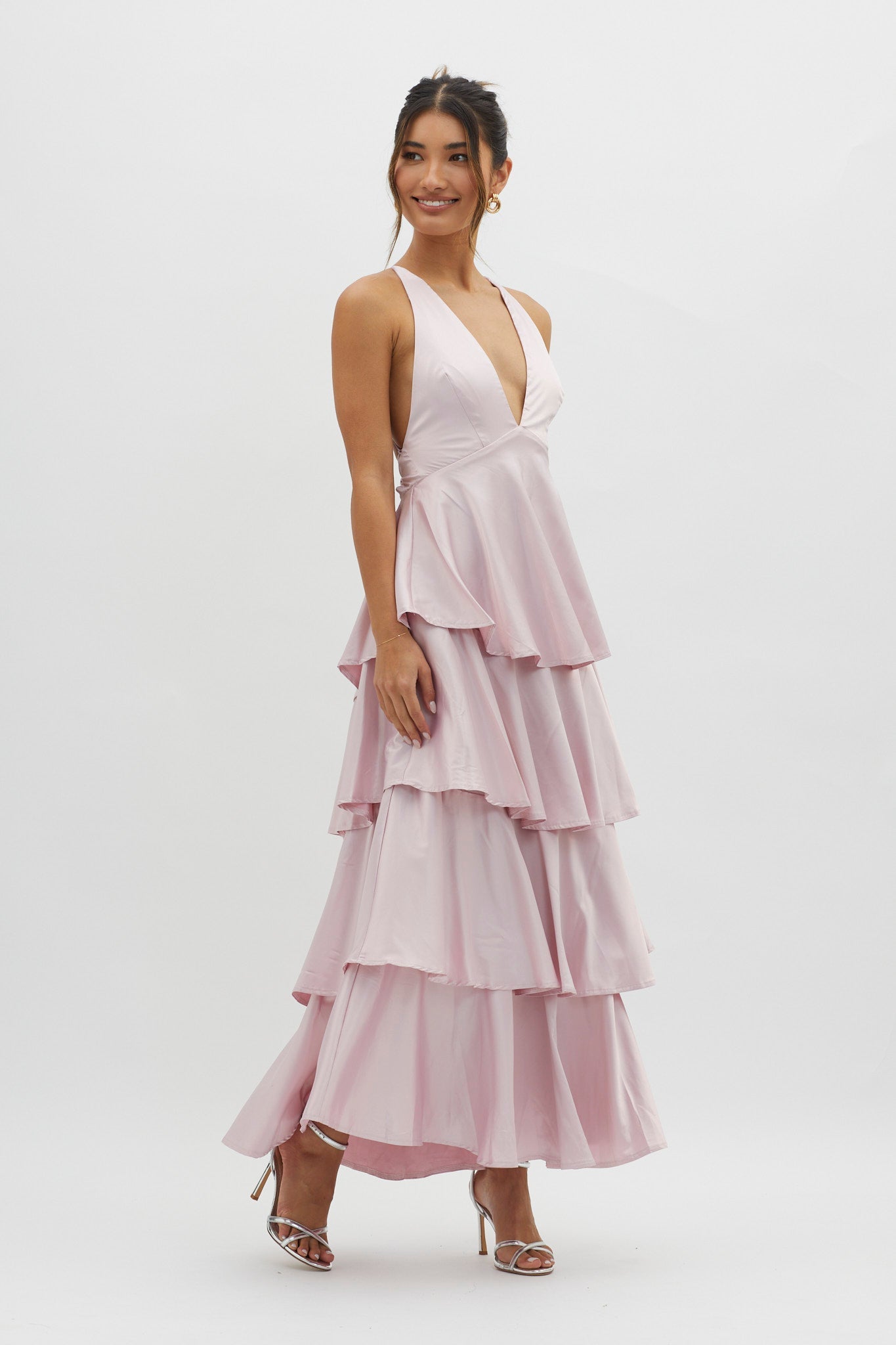 Auguste Tiered Frill Strappy Back Dress Blush