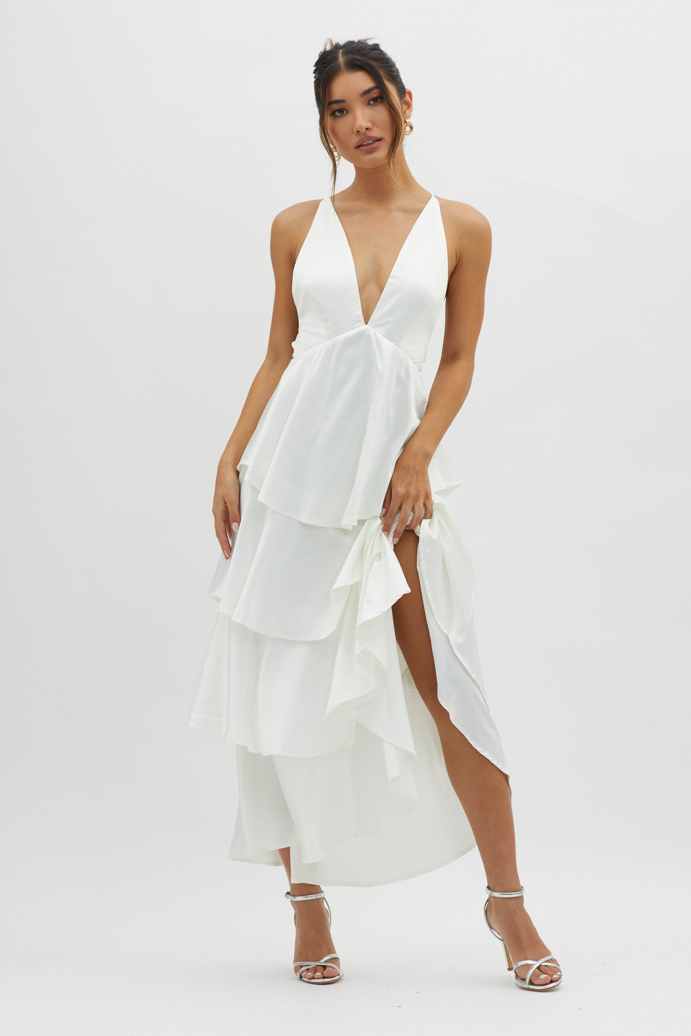 Auguste Tiered Frill Strappy Back Dress Ivory