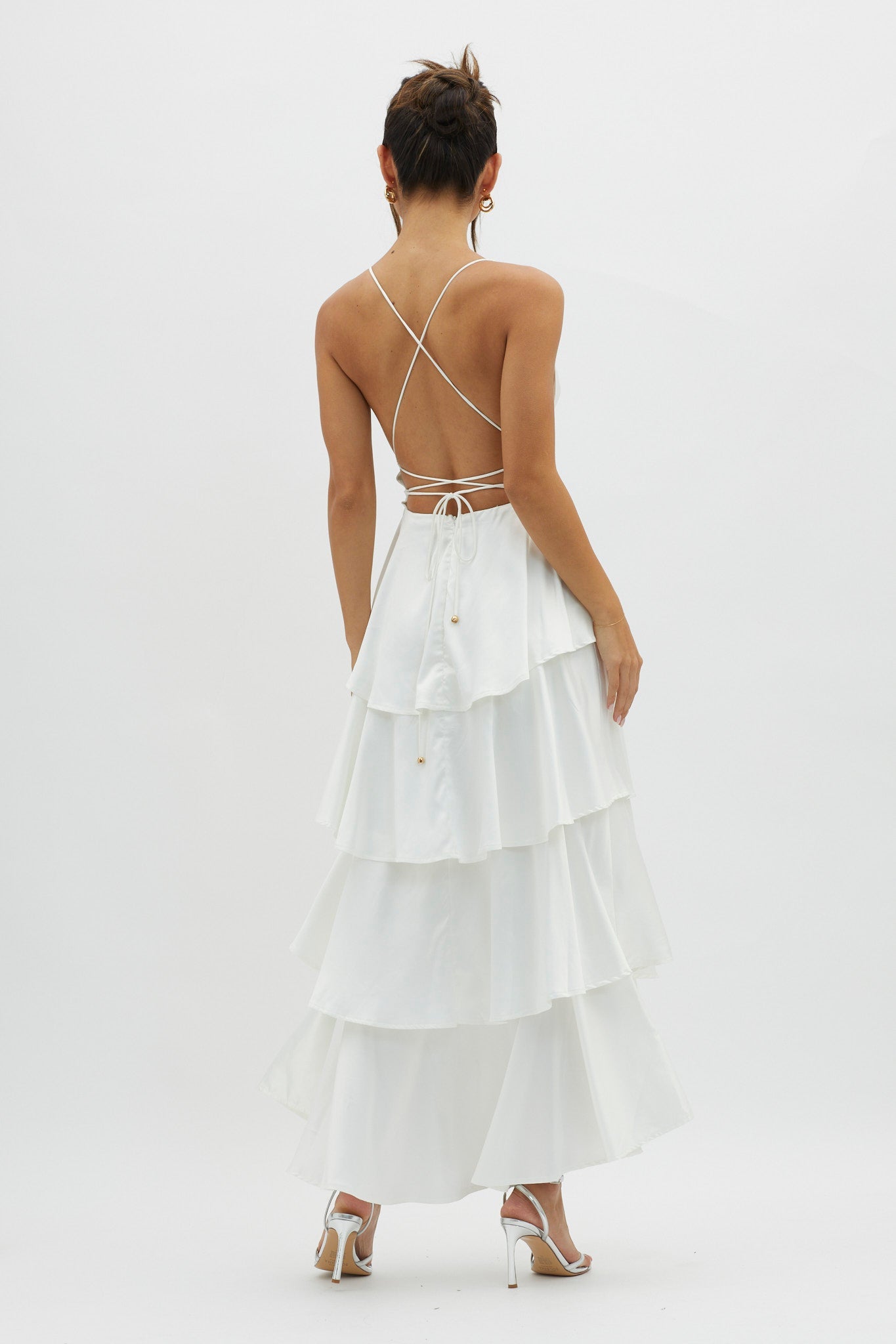 Auguste Tiered Frill Strappy Back Dress Ivory