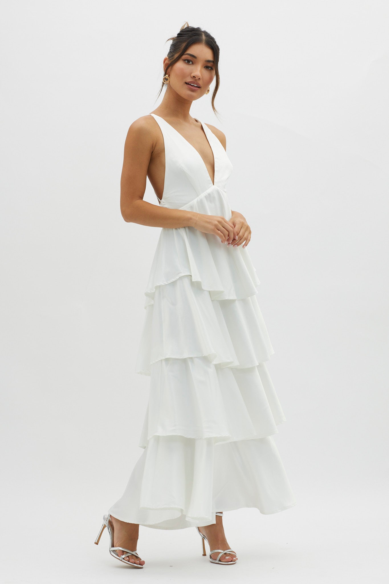 Auguste Tiered Frill Strappy Back Dress Ivory