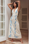 Mykonos Morning Tied Shoulder Maxi Dress Embroidered Beige