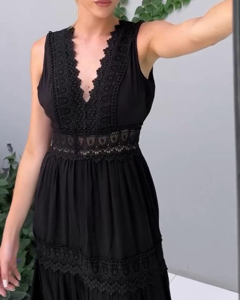 Tank dress with V-neck lace