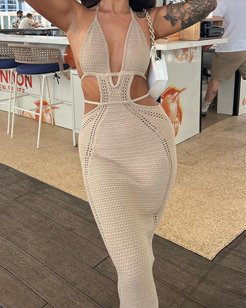 Halterneck Strappy Woven Bodycon Dress