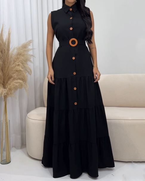 Polo Collar Buttoned Maxi Dress