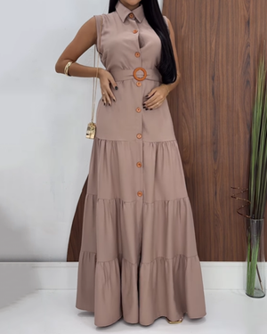 Polo Collar Buttoned Maxi Dress