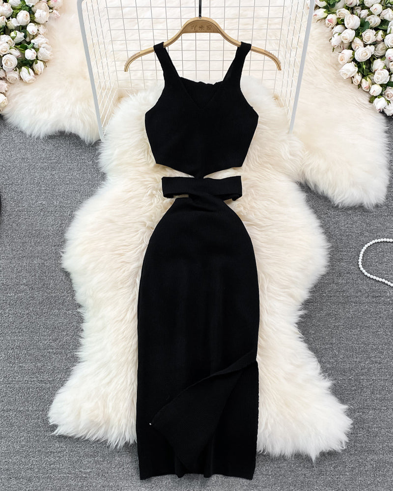 Waist Hollow Suspender Bodycon  Dress